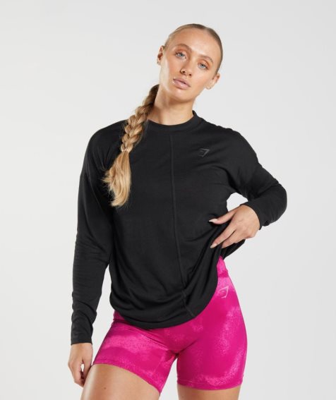 Koszulki Gymshark GS Power Long Sleeve Damskie Czarne | PL 948DXL